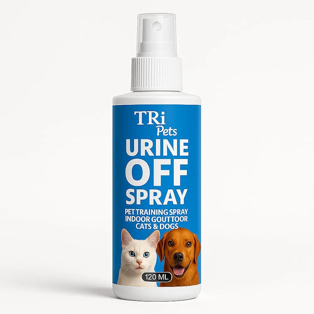 TRI Pets Urine Off Spray – Bio-Enzymatic Stain & Odor Remover for Dogs & Cats, Prevents Re-Marking, Safe for Home & Pets, Fresh Scent – 120ml