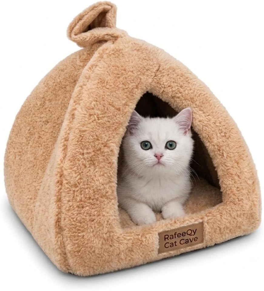 Rafeeqy CozyCave™ – Plush Cat Cave Bed | Cozy Winter Hideaway for Cats & Kittens (Random Color)