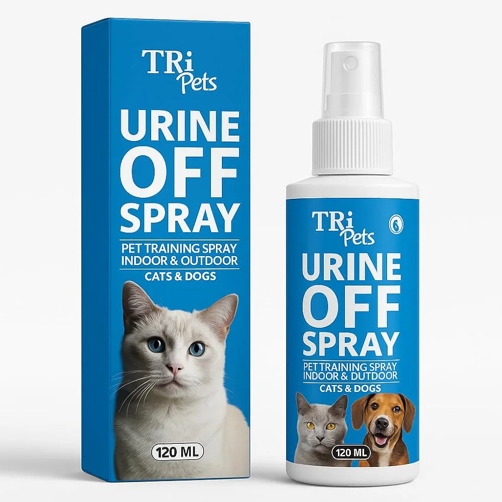 TRI Pets Urine Off Spray – Bio-Enzymatic Stain & Odor Remover for Dogs & Cats, Prevents Re-Marking, Safe for Home & Pets, Fresh Scent – 120ml