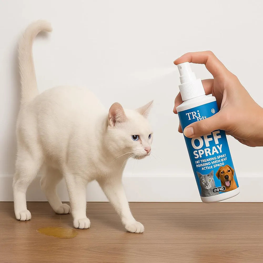 TRI Pets Urine Off Spray – Bio-Enzymatic Stain & Odor Remover for Dogs & Cats, Prevents Re-Marking, Safe for Home & Pets, Fresh Scent – 120ml
