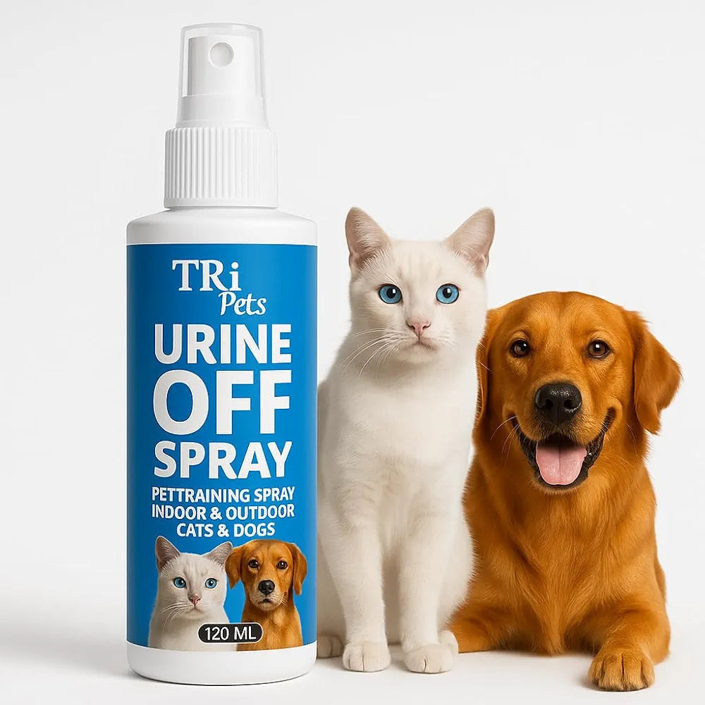 TRI Pets Urine Off Spray – Bio-Enzymatic Stain & Odor Remover for Dogs & Cats, Prevents Re-Marking, Safe for Home & Pets, Fresh Scent – 120ml