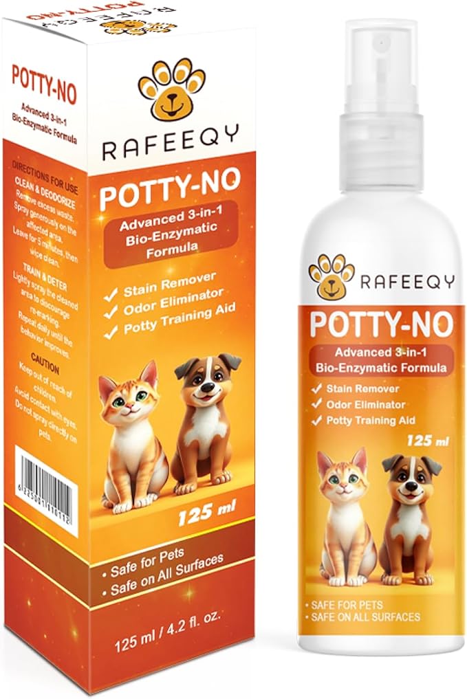 POTTY‑NO – Urine & Odor Remover Spray for Cats & Dogs | 3-in-1 Enzymatic Formula | Stain & Odor Remover + Frequent Urination Prevention | 125ml