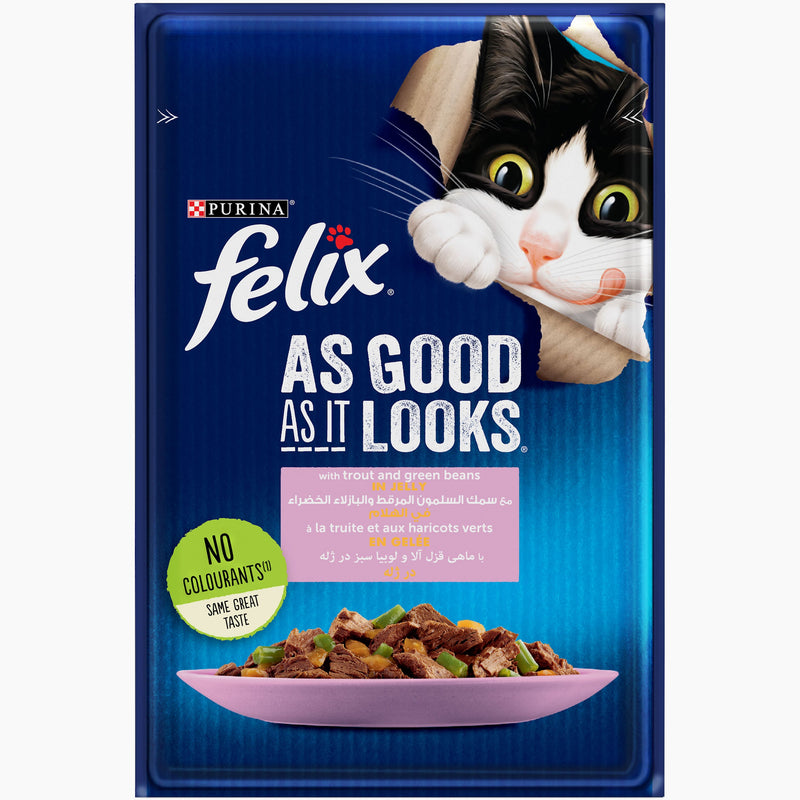 FELIX As Good As It Looks Wet Cat Food – Trout & Green Beans in Jelly – 85g Pouch