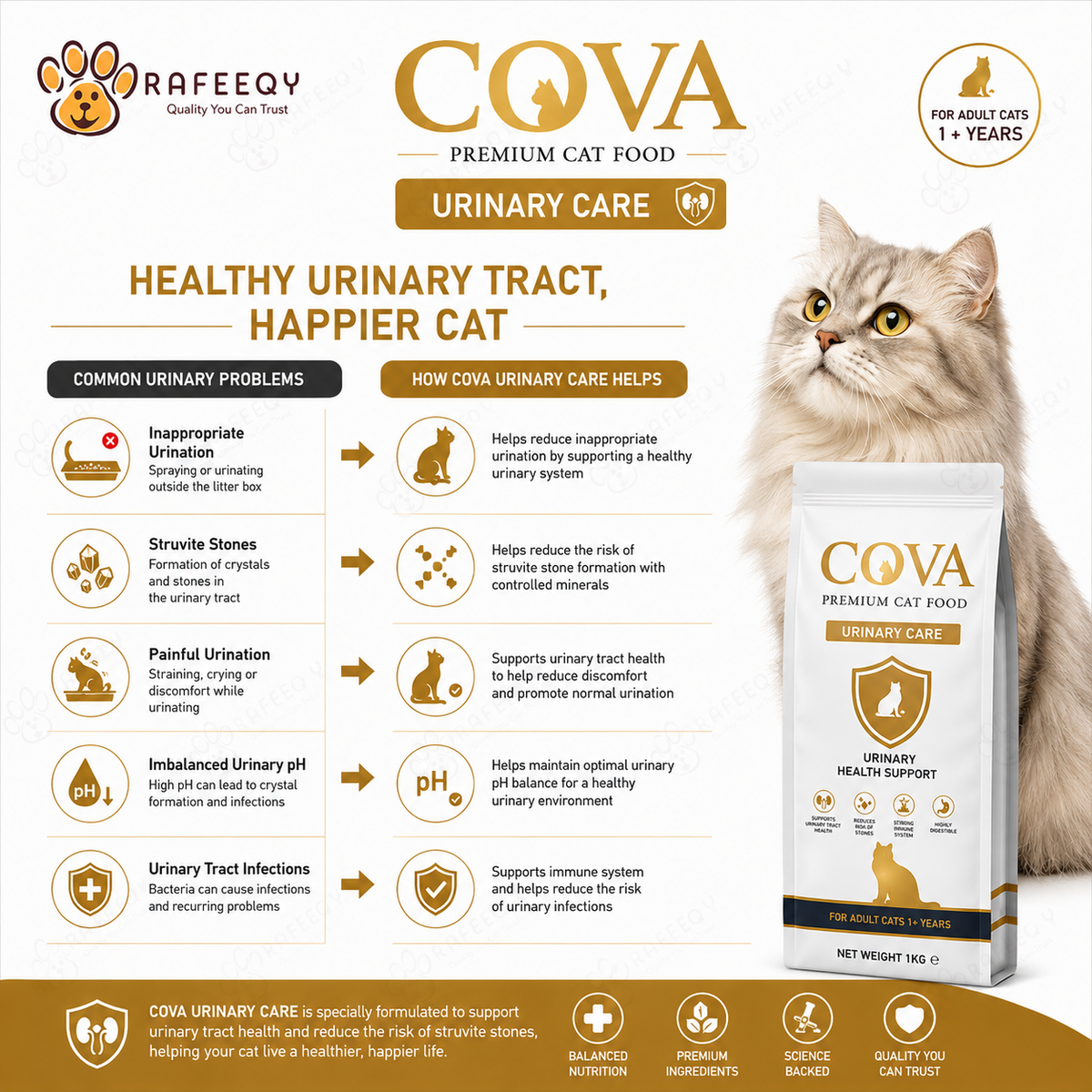 COVA Urinary Care Premium Dry Cat Food for Adult Cats – 1 kg