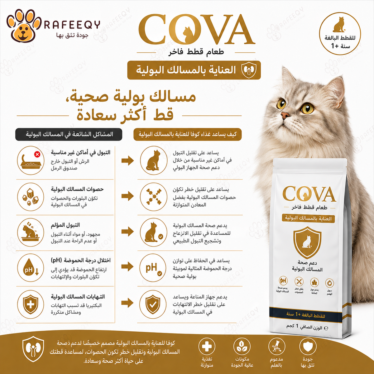 COVA Urinary Care Premium Dry Cat Food for Adult Cats – 1 kg