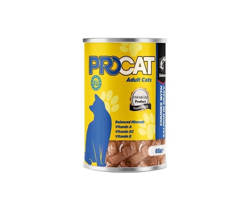 PROCAT Premium Wet Cat Food – Chunks with Salmon in Gravy for Adult Cats – 415g Can