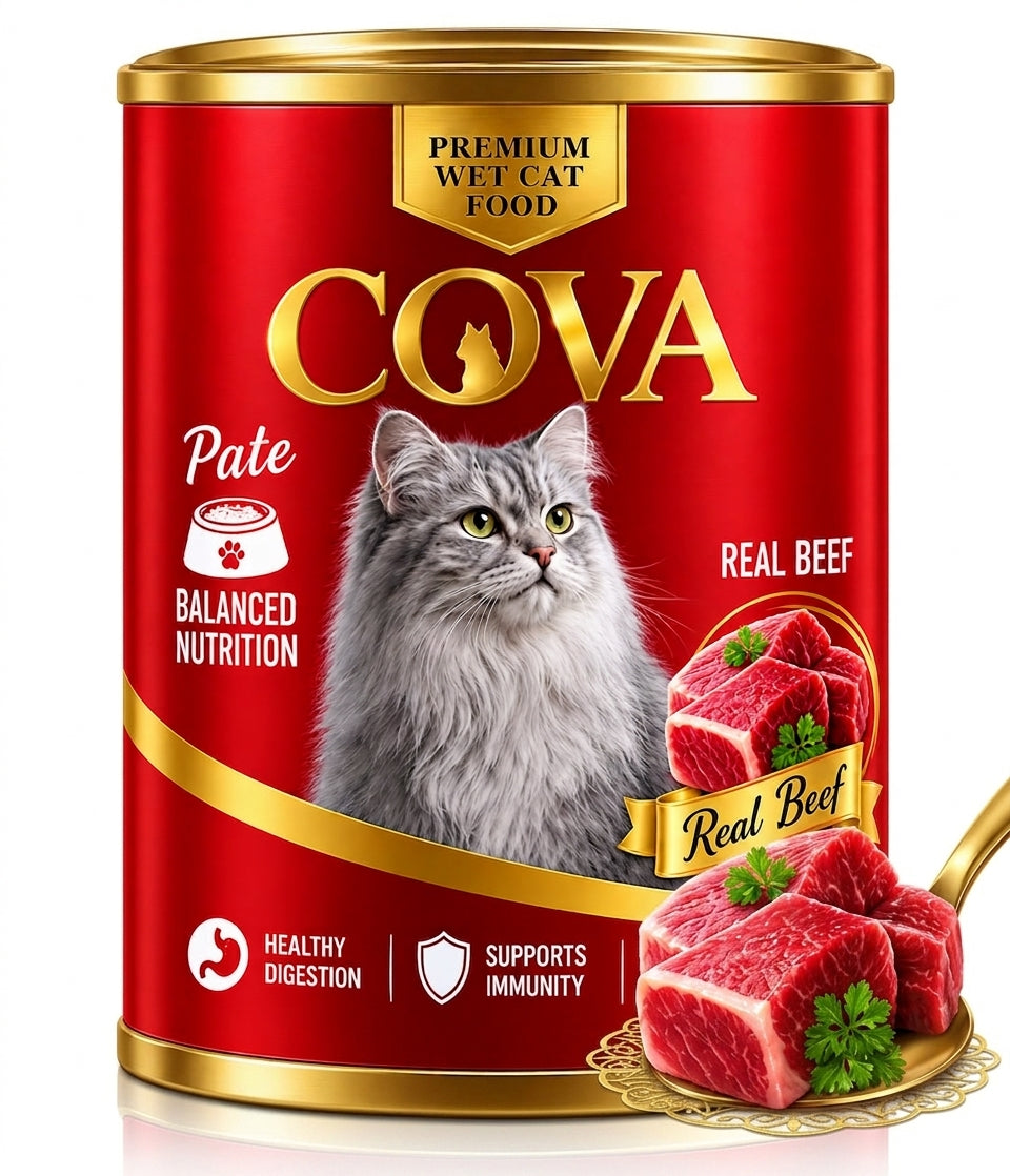 COVA Premium Wet Cat Food – Pâté with Real Beef – 400g Can