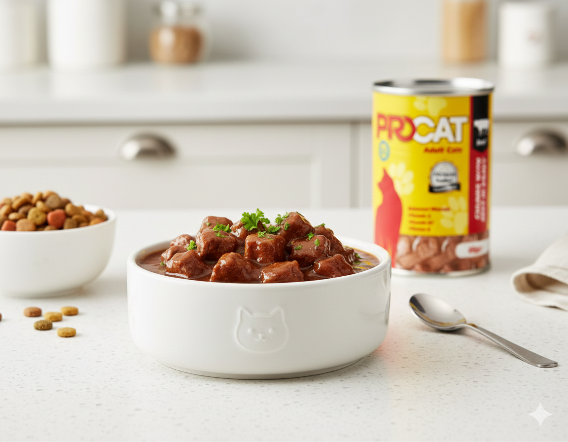 PROCAT Premium Wet Cat Food – Chunks with Beef in Gravy for Adult Cats – 415g Can