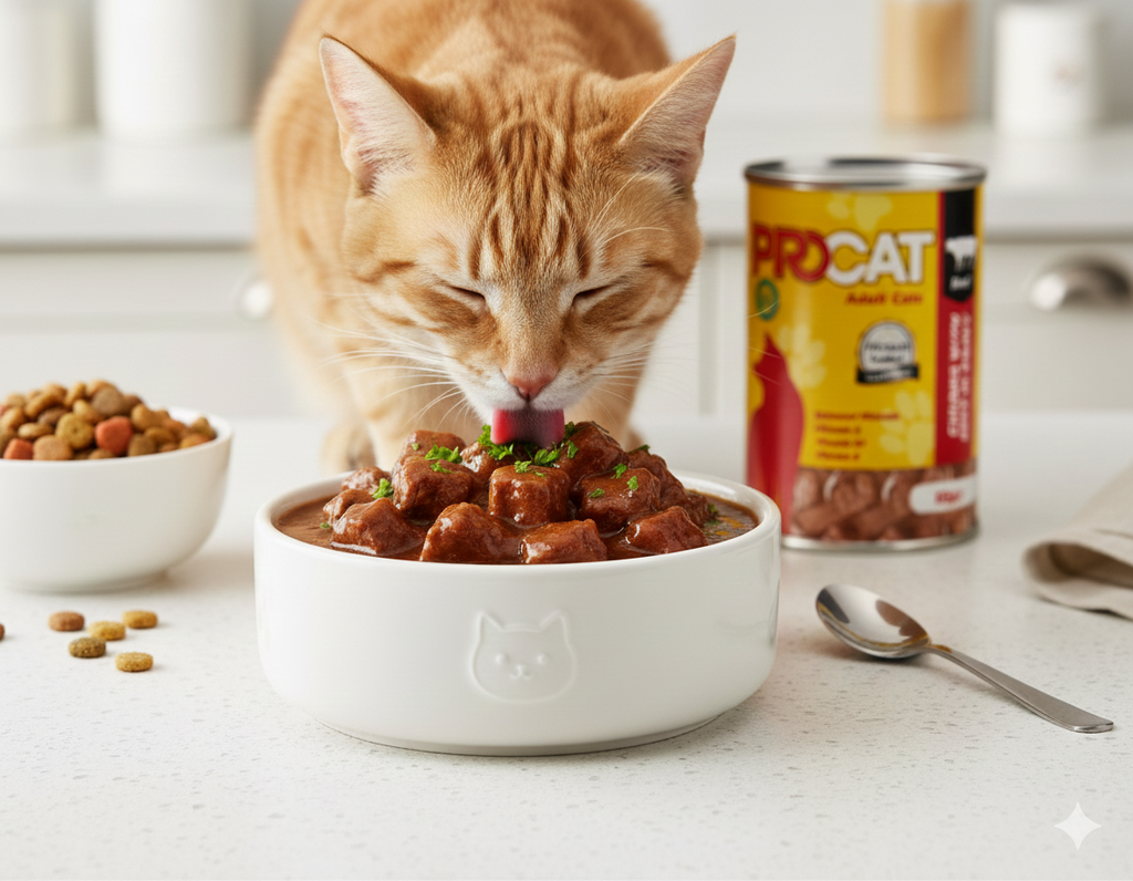 PROCAT Premium Wet Cat Food – Chunks with Beef in Gravy for Adult Cats – 415g Can