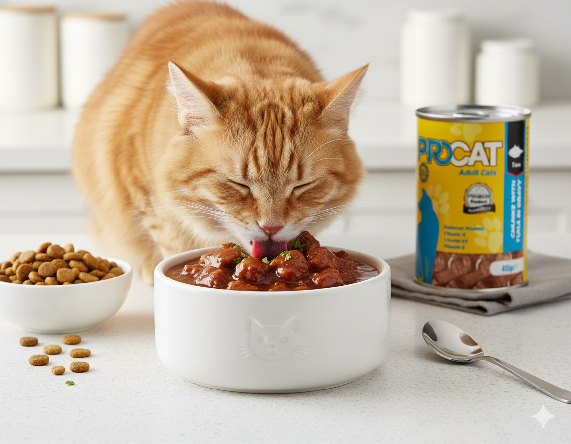 PROCAT Premium Wet Cat Food – Chunks with Tuna in Gravy for Adult Cats – 415g Can