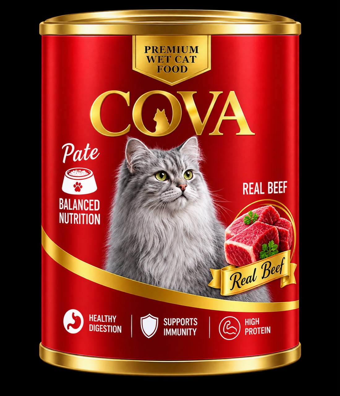 COVA Premium Wet Cat Food – Pâté with Real Beef – 400g Can