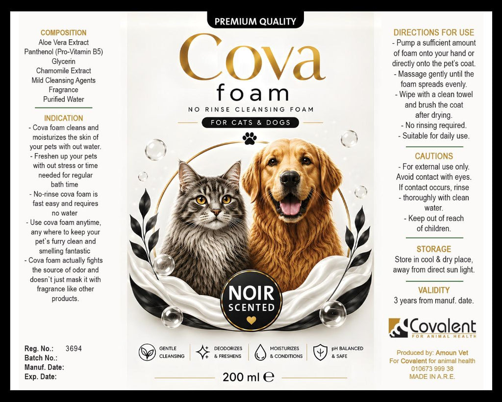Cova Foam Noir label – composition, directions for use, cautions and storage