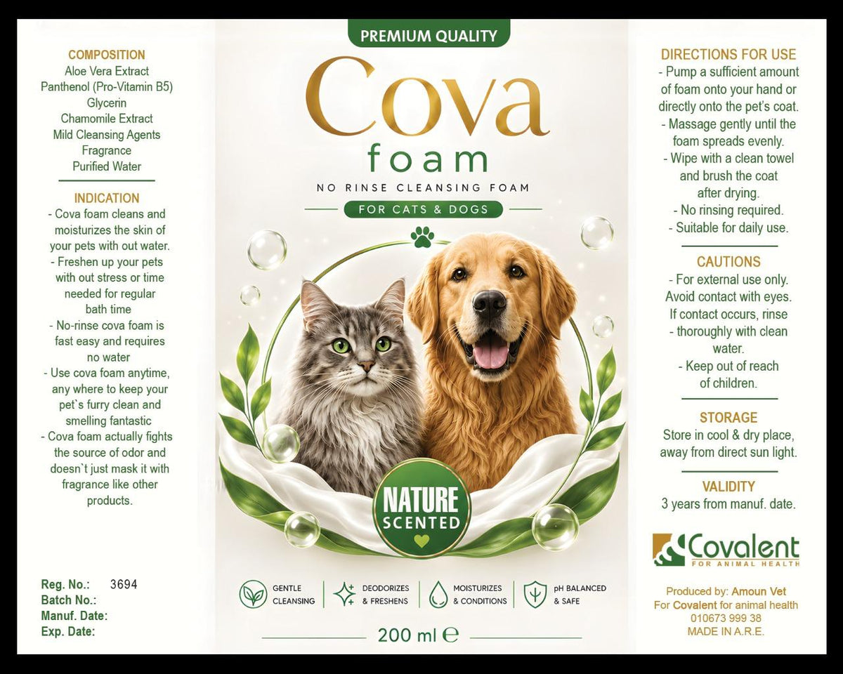 Cova Foam label – composition, directions for use, cautions and storage