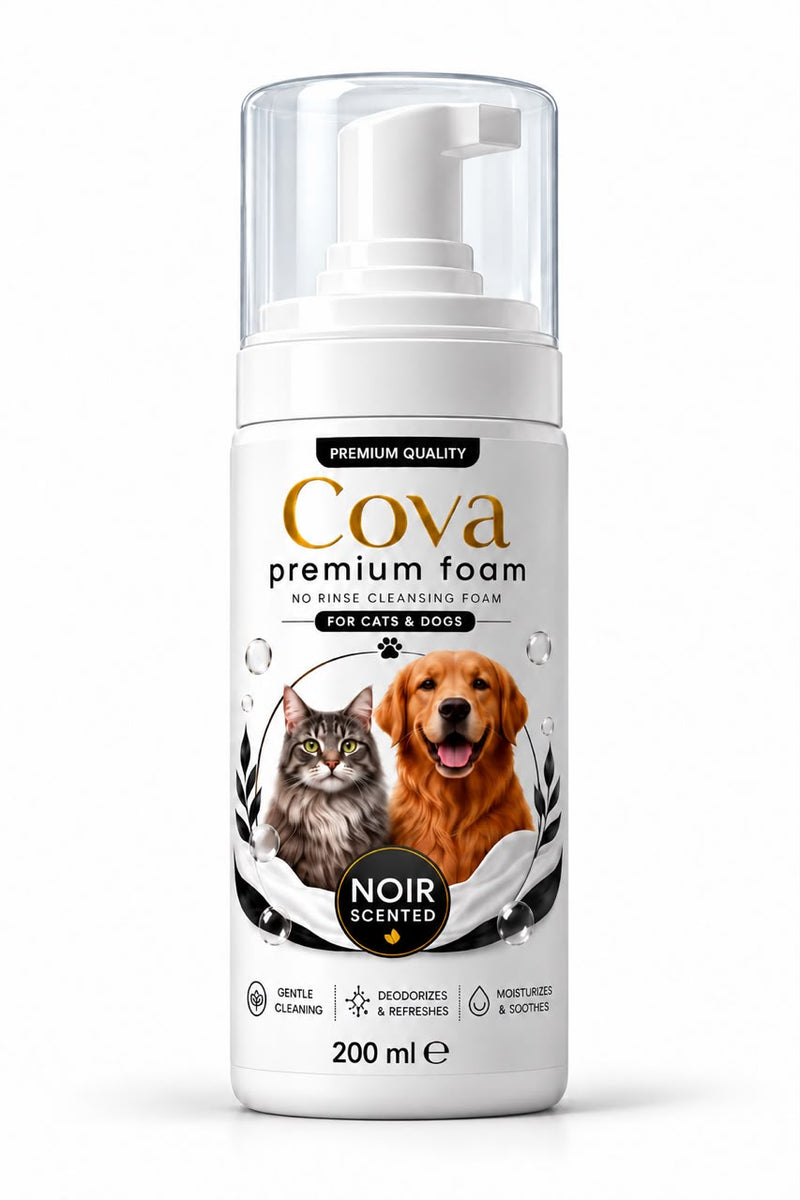 Cova Premium Foam Noir Scented no-rinse cleansing foam for cats and dogs 200ml bottle